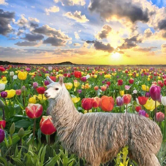 16x20 Suri Alpaca Field of Flowers Sky Landscape Fantasy Oil Painting‎ Art Print - Picture 7 of 7